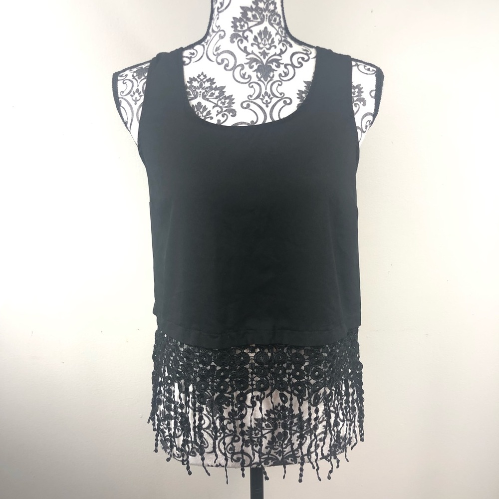 Black Festival Boho Fringe Top Size Medium
